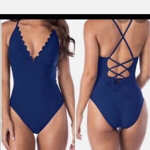 La Blanca Women's Swimsuit Plus Size Petal Pusher Midnight Blue Mio One Piece